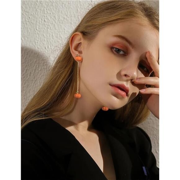 WOWORAMA Pumpkin Earrings | Mismatch Orange Pumpkin & Maple Leaf. - Picture 3 of 7